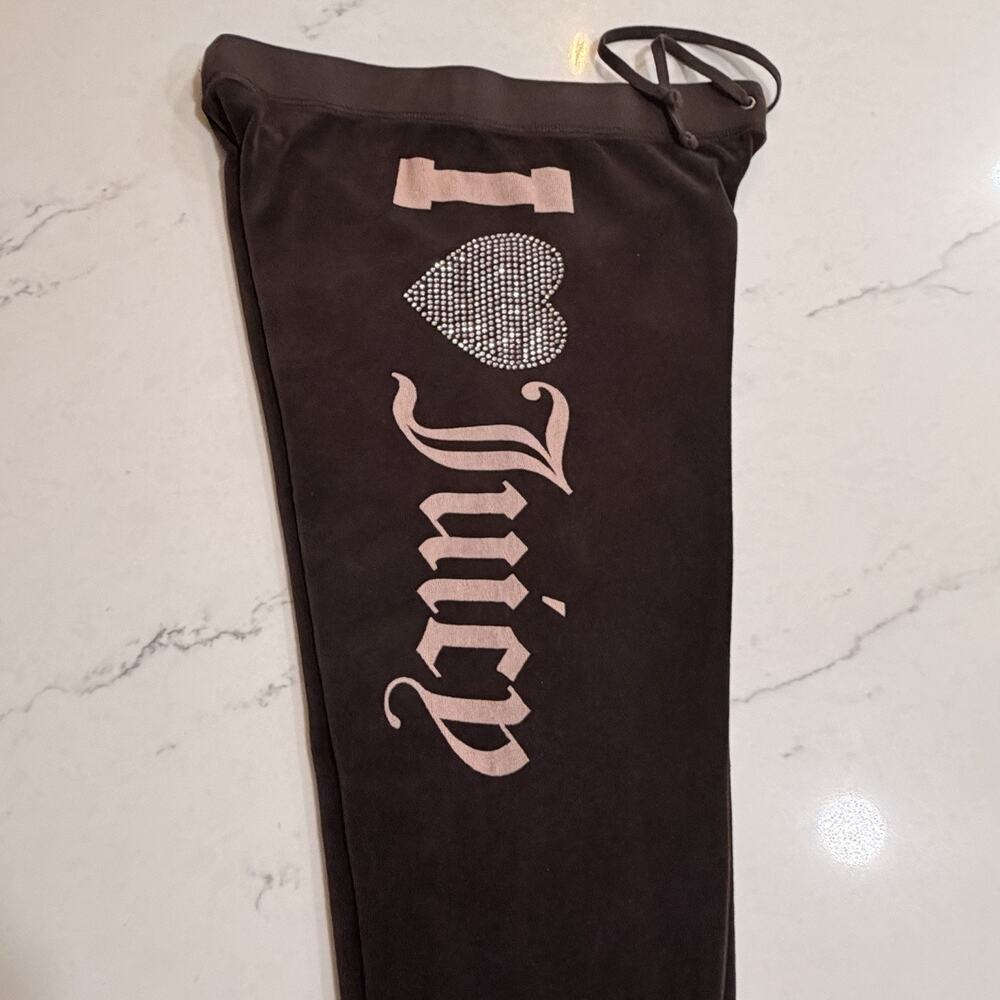 Vintage Juicy Couture Y2k Track Pants Small Velour USA bling Brown Flare TALL